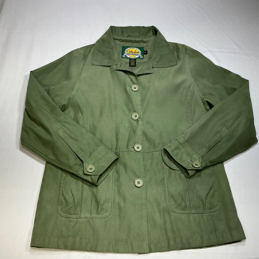 Cabelas Sage Green Button Up Jacket Collared Outdoor Coat Womens L - Picture 5 of 12